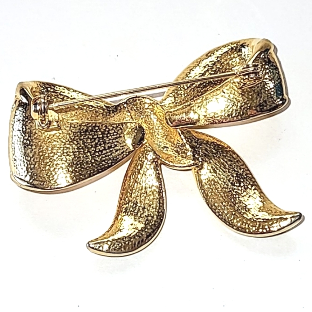 BLACK & CLEAR RHINESTONE BOW PIN BROOCH - Picture 4 of 7